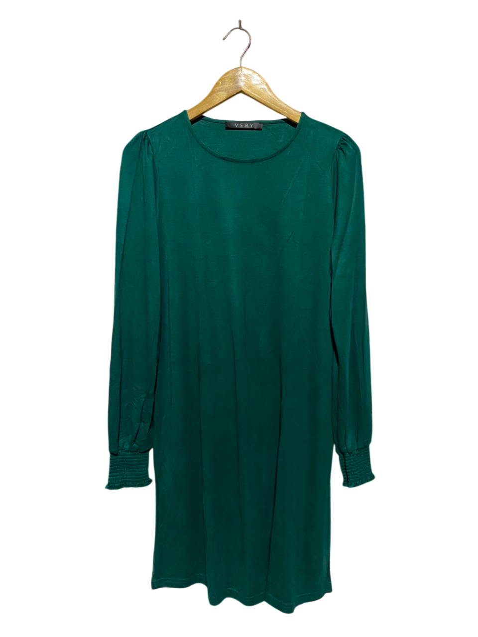 V BY VERY |M| BUST 19| A18| WOMEN’S EMERALD GREEN LONG-SLEEVE SMOCKED CUFF DRESS