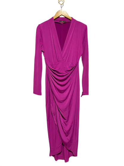 JENERIQUE |M| BUST 18| A18| WOMEN'S VIBRANT MAGENTA V-NECK RUCHED MIDI DRESS