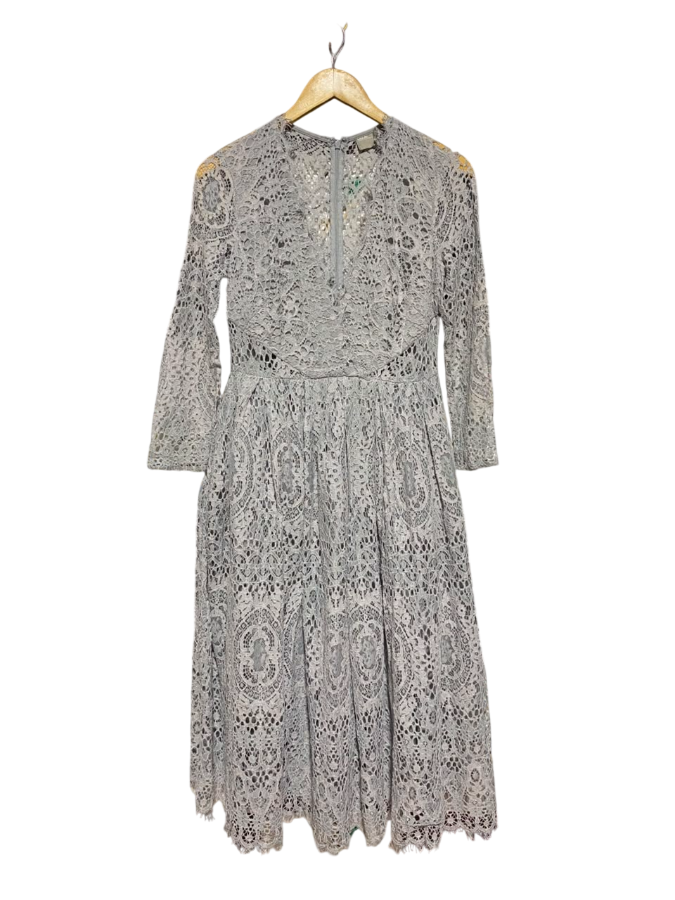 ASOS |S| BUST 15| A18| ELEGANT GREY LACE MIDI DRESS WITH LONG SLEEVES