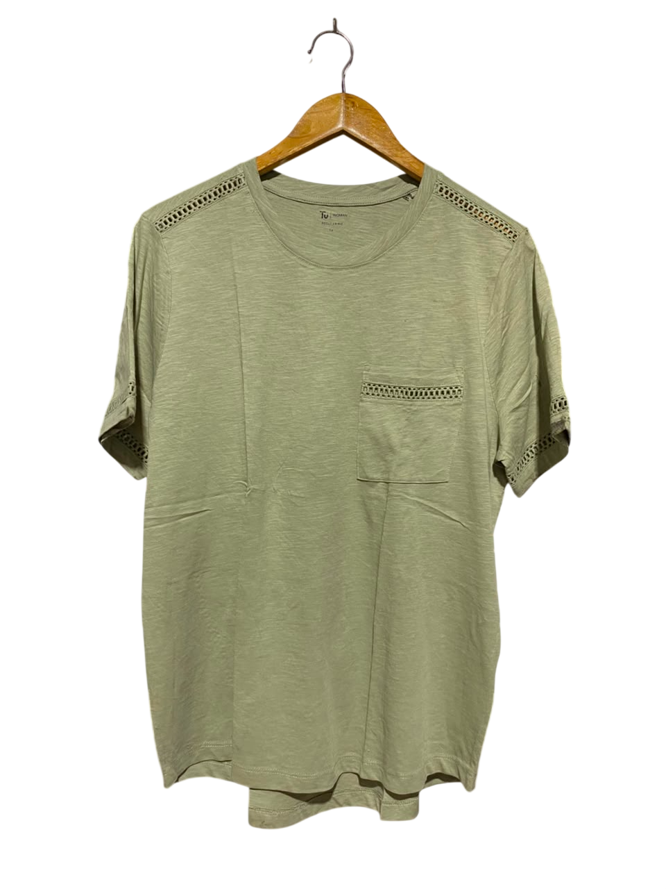 TU WOMAN |L| BUST | A18| WOMEN’S OLIVE GREEN T-SHIRT WITH LACE TRIM DETAIL