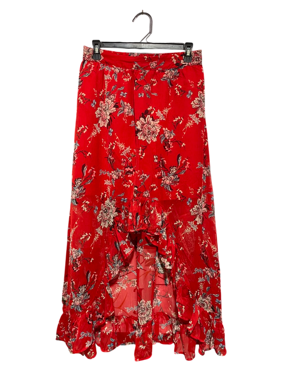 IVER ISLAND |M| WAIST 28| A18| WOMEN’S VIBRANT RED FLORAL PRINT HI-LO RUFFLE SKIRT