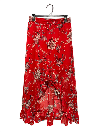 IVER ISLAND |M| WAIST 28| A18| WOMEN’S VIBRANT RED FLORAL PRINT HI-LO RUFFLE SKIRT