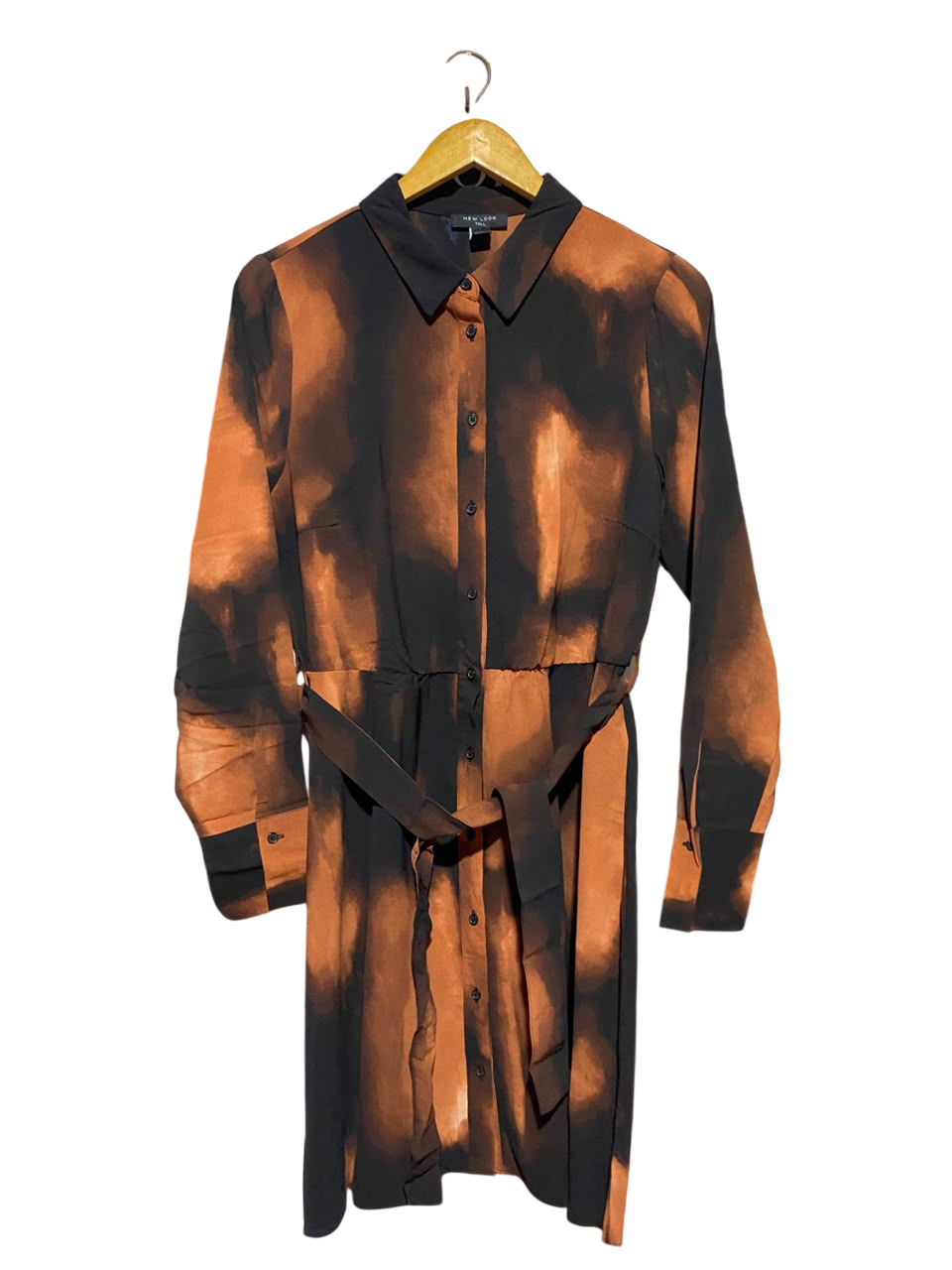 NEW LOOK |M| BUST 19| A18| WOMEN’S BOLD TIE-DYE PRINT LONG-SLEEVE SHIRT DRESS WITH BELT