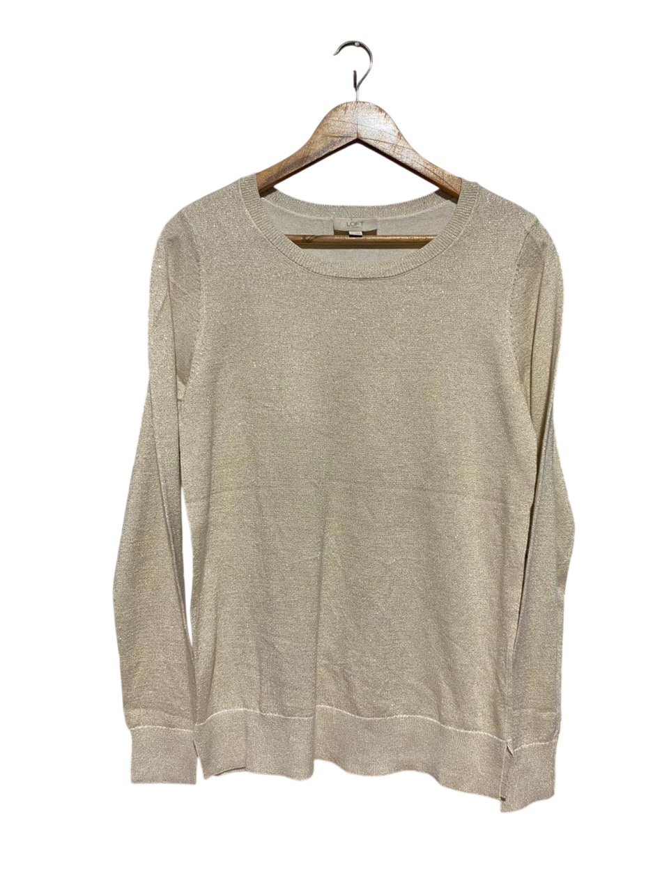 LOFT |S| BUST 18| A18| WOMEN’S METALLIC GOLD SHIMMER CREW-NECK LONG-SLEEVE SWEATER