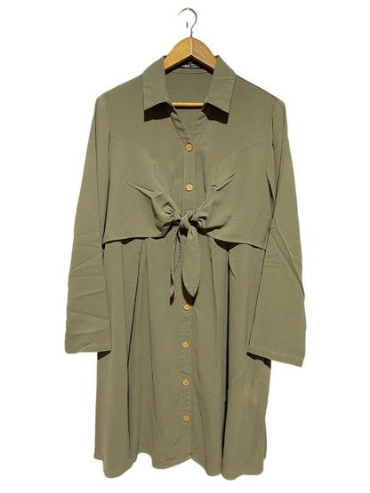 SHEIN |XL| BUST 20| A18| WOMEN’S OLIVE GREEN BUTTON-DOWN SHIRT DRESS WITH FRONT TIE DETAIL