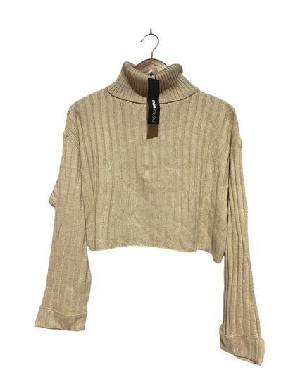 FASHION NOVA |M| BUST 22| A18| WOMEN’S BEIGE RIBBED TURTLENECK CROPPED SWEATER