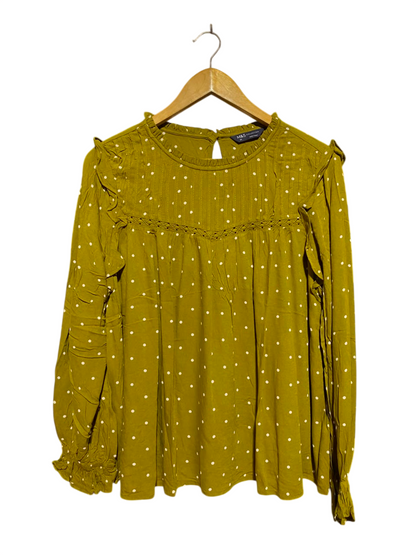 M&S |M| BUST 23| A18| WOMEN’S OLIVE GREEN POLKA DOT LONG-SLEEVE BLOUSE