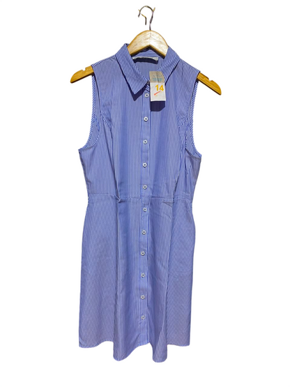 PRIMARK |M| BUST 18| A18| WOMEN’S BLUE AND WHITE STRIPED SLEEVELESS SHIRT DRESS