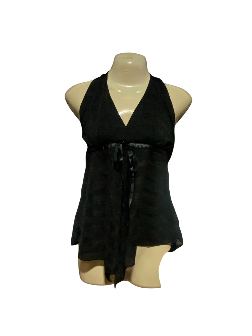|S| BUST 16| A18| WOMEN’S ELEGANT BLACK HALTER NECK TOP WITH RIBBON TIE-FRONT