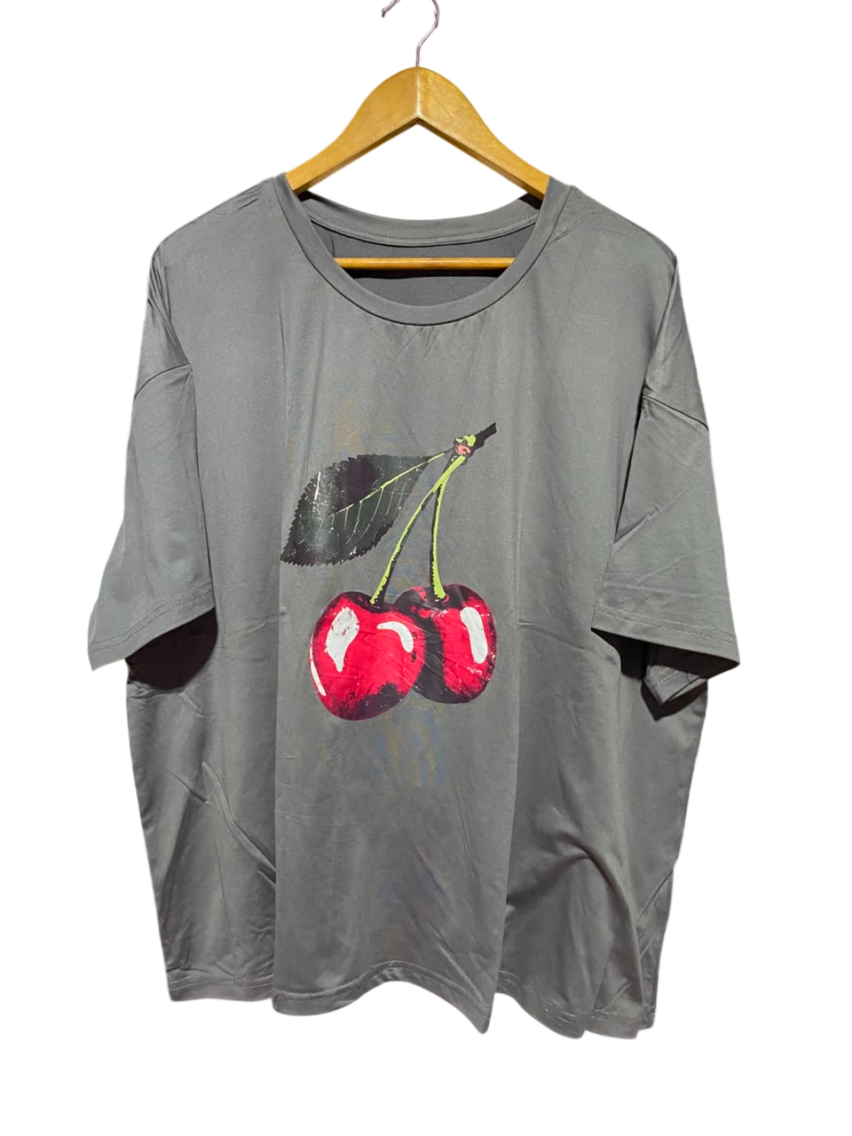 SHEIN CURVE |XL| BUST 27| A18| WOMEN’S GREY OVERSIZED T-SHIRT WITH CHERRY GRAPHIC PRINT