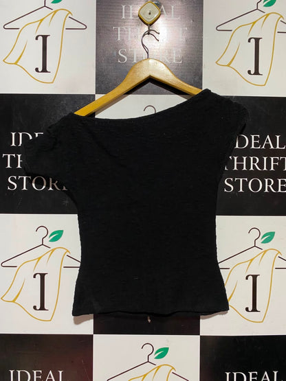 LILY LOVES |S| BUST 14| A18| WOMEN’S BLACK OFF-SHOULDER KNIT TOP - AUSTRALIAN COTTON BLEND