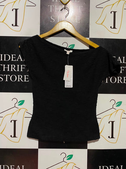 LILY LOVES |S| BUST 14| A18| WOMEN’S BLACK OFF-SHOULDER KNIT TOP - AUSTRALIAN COTTON BLEND