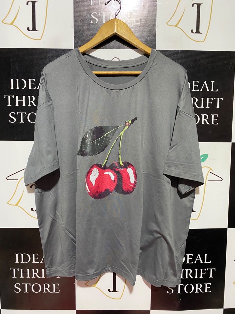 SHEIN CURVE |XL| BUST 27| A18| WOMEN’S GREY OVERSIZED T-SHIRT WITH CHERRY GRAPHIC PRINT