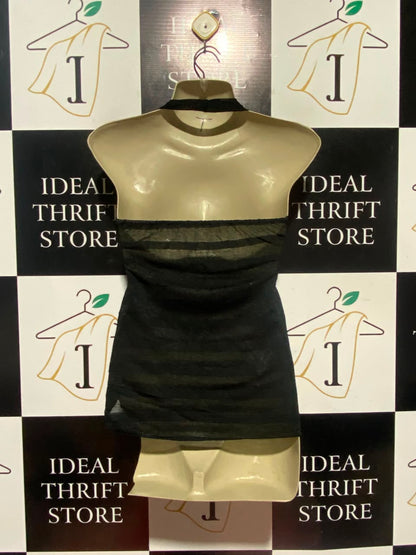 |S| BUST 16| A18| WOMEN’S ELEGANT BLACK HALTER NECK TOP WITH RIBBON TIE-FRONT