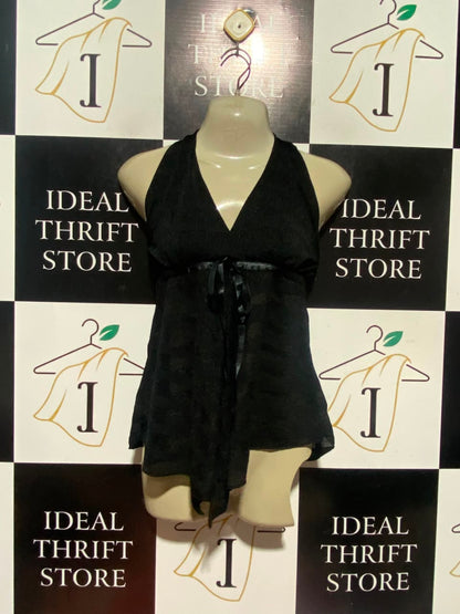 |S| BUST 16| A18| WOMEN’S ELEGANT BLACK HALTER NECK TOP WITH RIBBON TIE-FRONT