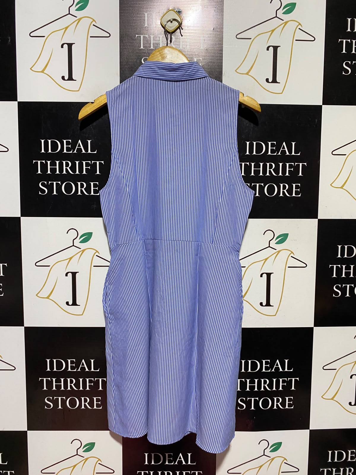 PRIMARK |M| BUST 18| A18| WOMEN’S BLUE AND WHITE STRIPED SLEEVELESS SHIRT DRESS