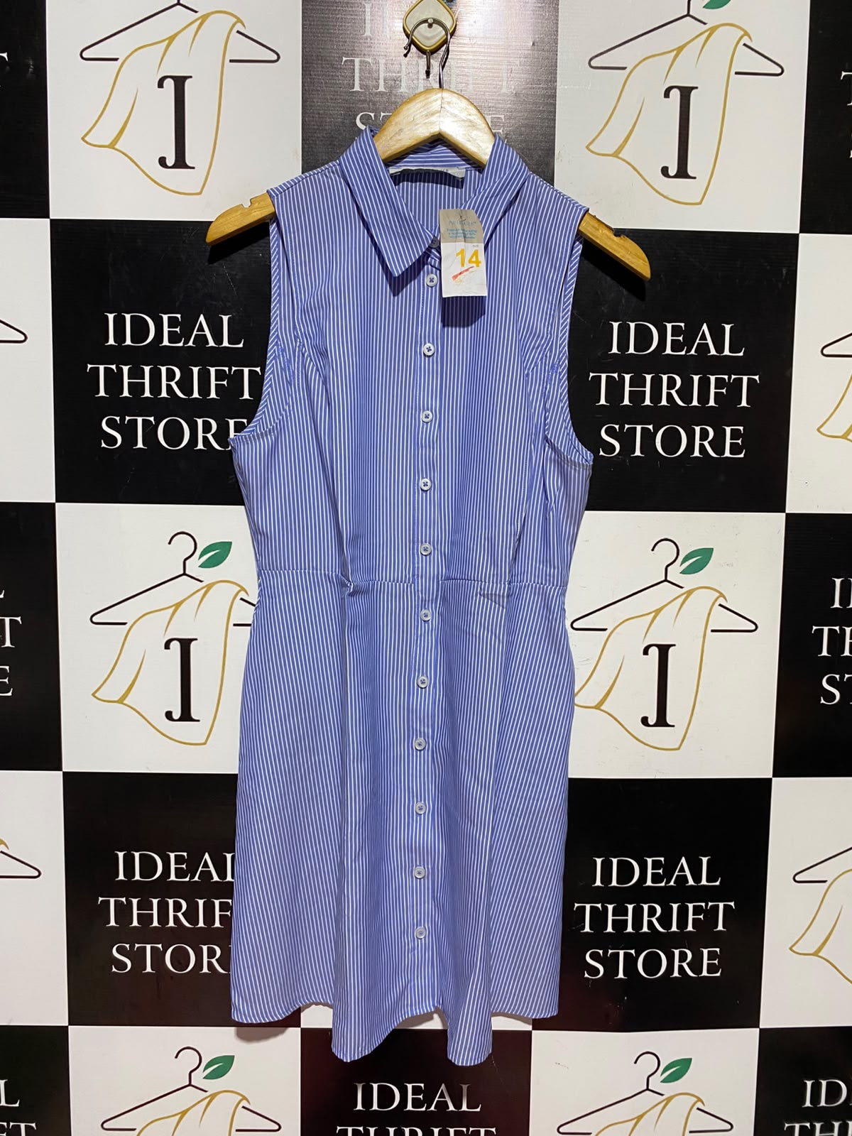 PRIMARK |M| BUST 18| A18| WOMEN’S BLUE AND WHITE STRIPED SLEEVELESS SHIRT DRESS