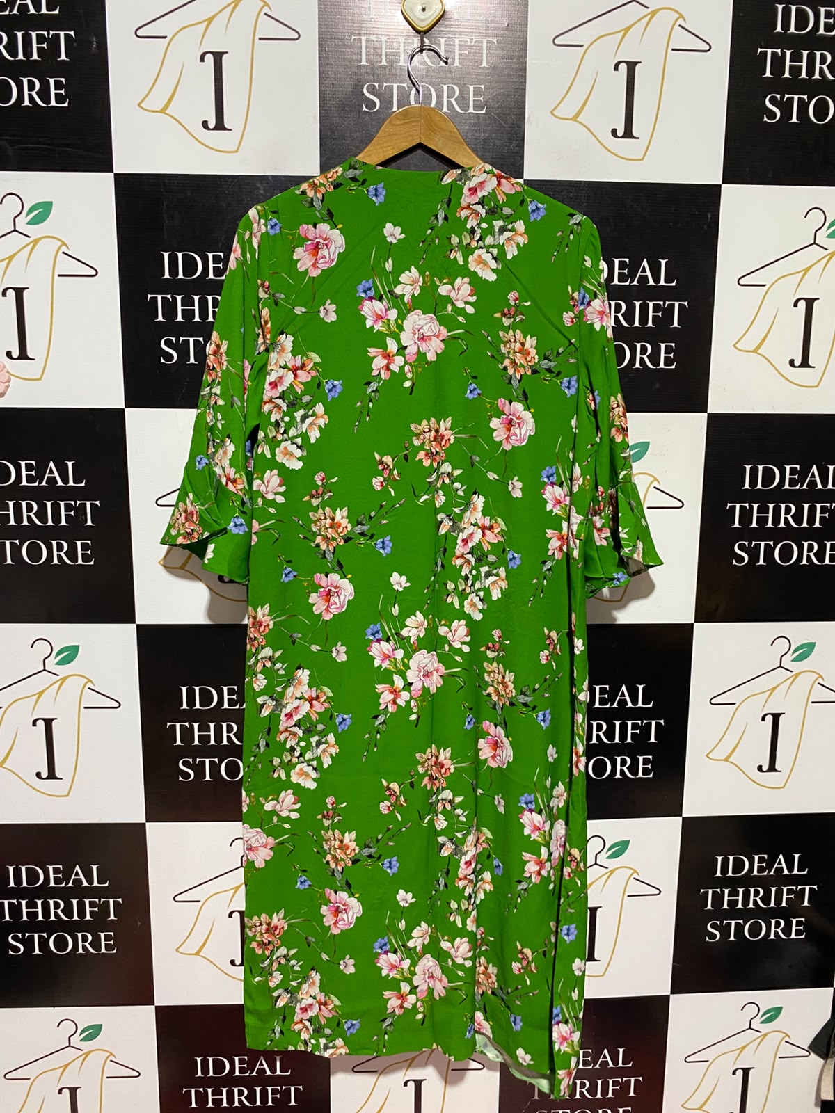 RIVER ISLAND |M| BUST 20| A18| WOMEN’S VIBRANT GREEN FLORAL PRINT OPEN-FRONT LONG KIMONO DUSTER