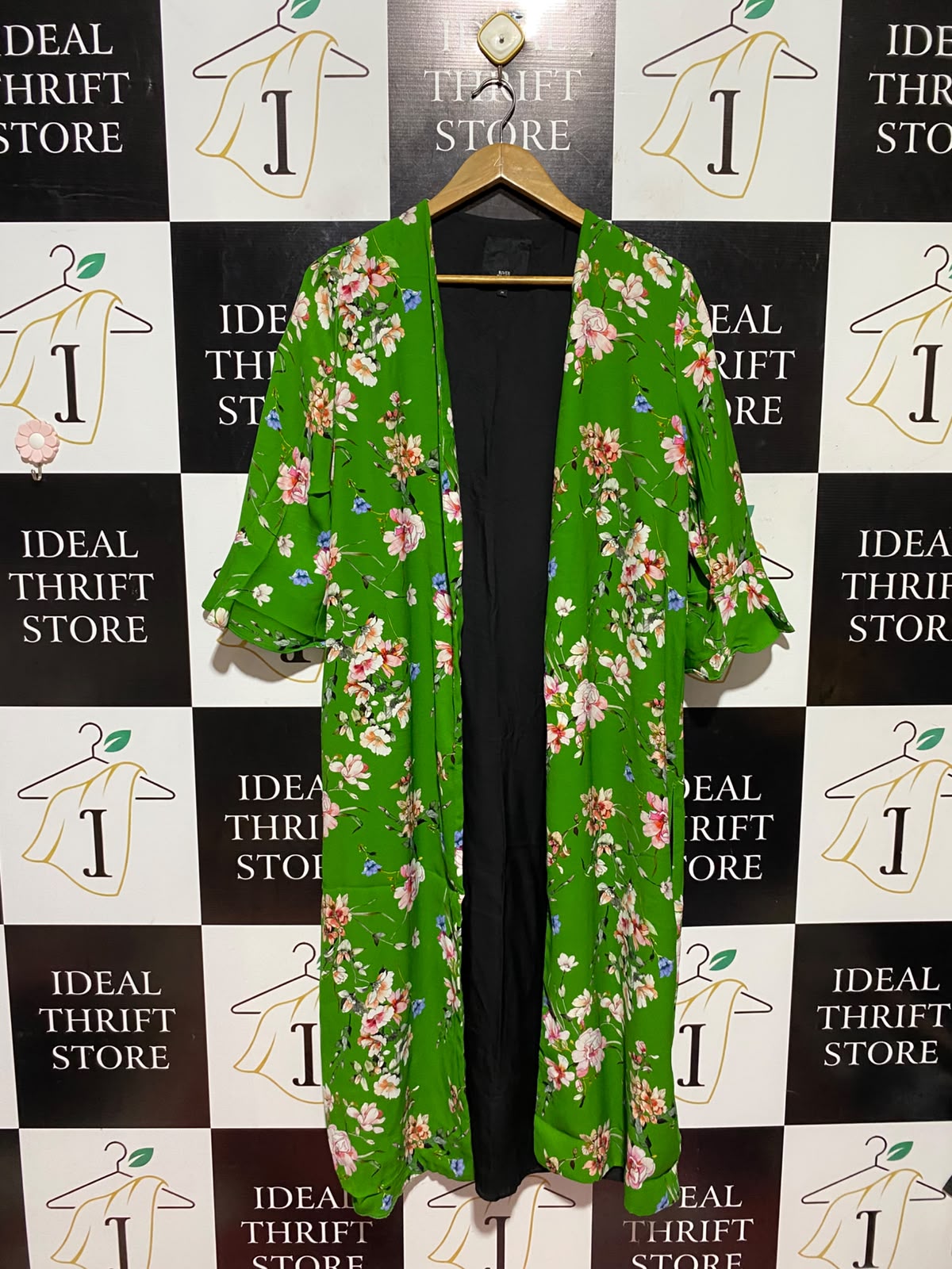 RIVER ISLAND |M| BUST 20| A18| WOMEN’S VIBRANT GREEN FLORAL PRINT OPEN-FRONT LONG KIMONO DUSTER