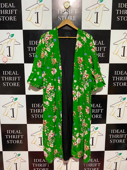 RIVER ISLAND |M| BUST 20| A18| WOMEN’S VIBRANT GREEN FLORAL PRINT OPEN-FRONT LONG KIMONO DUSTER