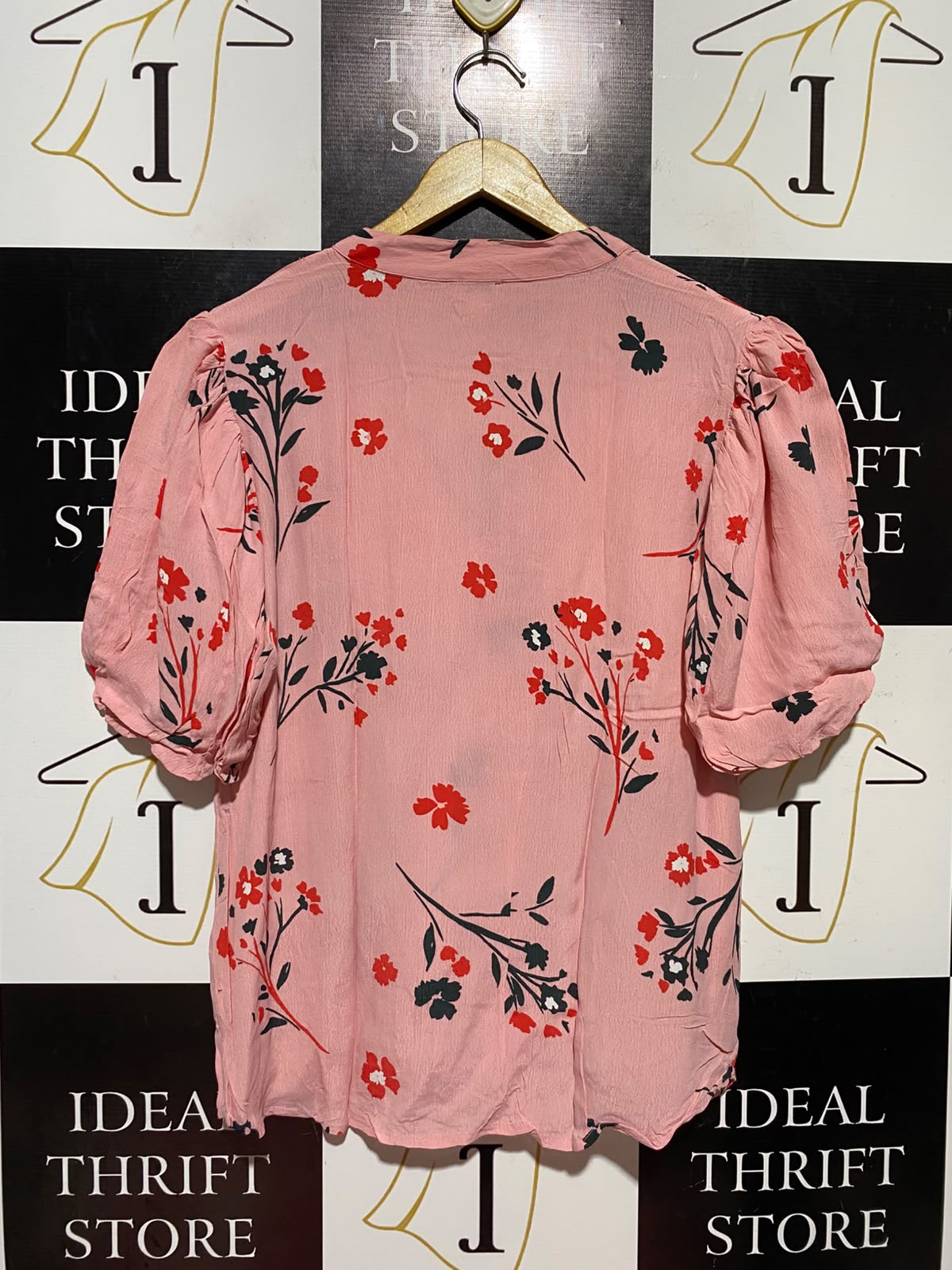 RIVER ISLAND |M| BUST 20| A18| WOMEN’S PINK FLORAL PRINT BLOUSE WITH RUFFLE DETAIL