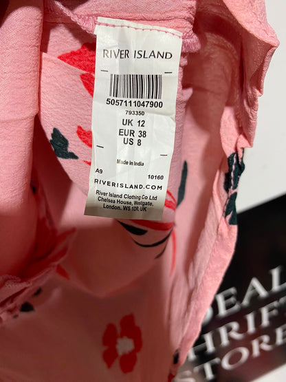 RIVER ISLAND |M| BUST 20| A18| WOMEN’S PINK FLORAL PRINT BLOUSE WITH RUFFLE DETAIL