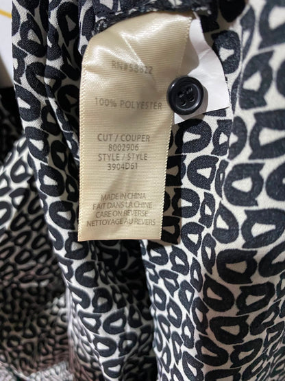 MAX STUDIO |S| BUST 17| A18| WOMEN’S BLACK AND WHITE GEOMETRIC PRINT MIDI SHIRT DRESS WITH TIE-WAIST