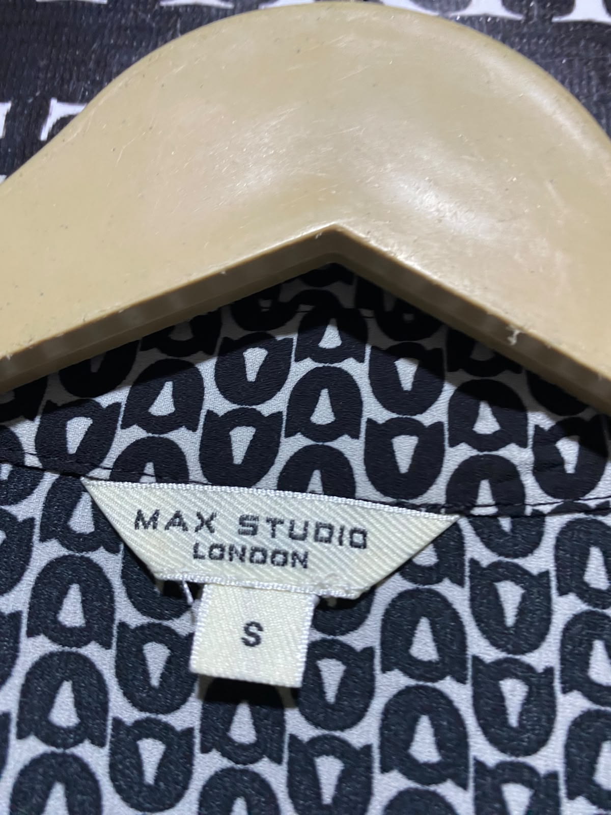 MAX STUDIO |S| BUST 17| A18| WOMEN’S BLACK AND WHITE GEOMETRIC PRINT MIDI SHIRT DRESS WITH TIE-WAIST