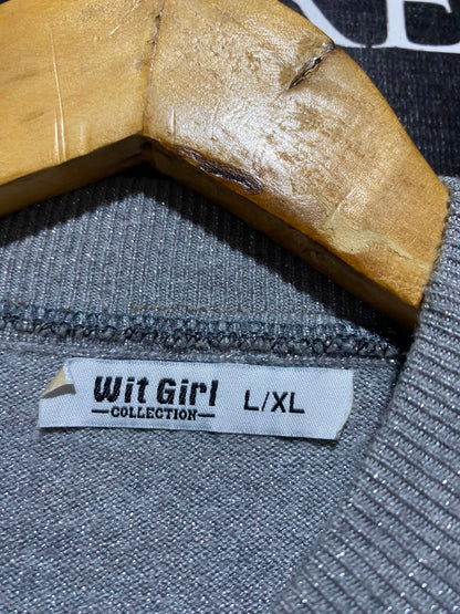 WIT GIRL |L/XL| BUST 17| A18| WOMEN’S SILVER METALLIC SHIMMER MOCK NECK LONG-SLEEVE TOP