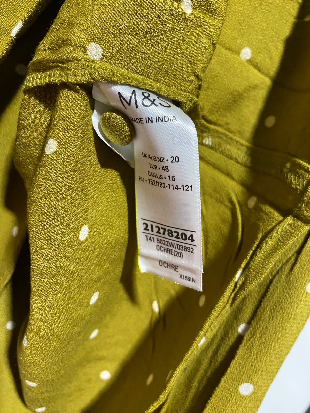 M&S |M| BUST 23| A18| WOMEN’S OLIVE GREEN POLKA DOT LONG-SLEEVE BLOUSE