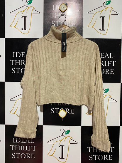 FASHION NOVA |M| BUST 22| A18| WOMEN’S BEIGE RIBBED TURTLENECK CROPPED SWEATER