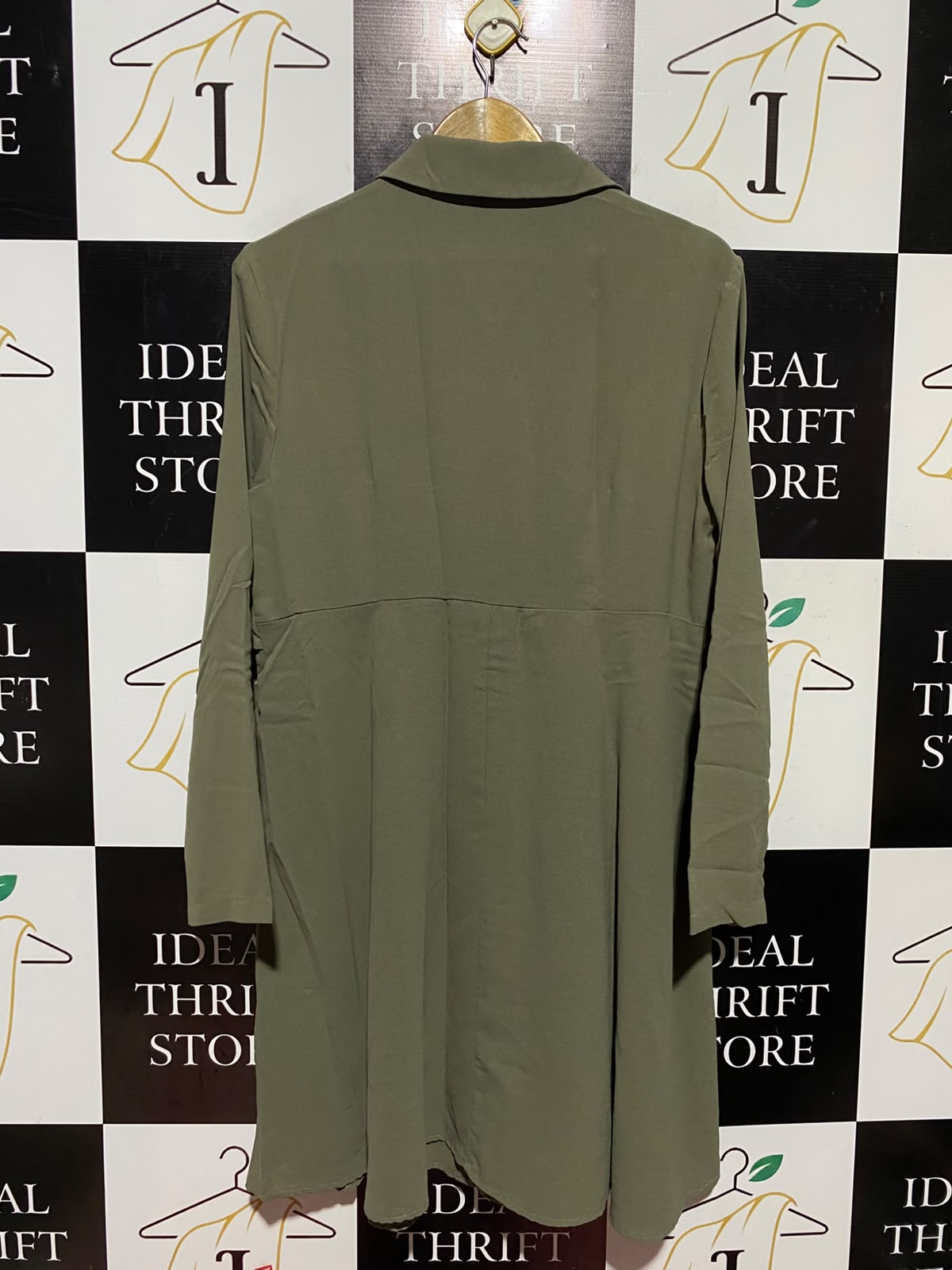 SHEIN |XL| BUST 20| A18| WOMEN’S OLIVE GREEN BUTTON-DOWN SHIRT DRESS WITH FRONT TIE DETAIL