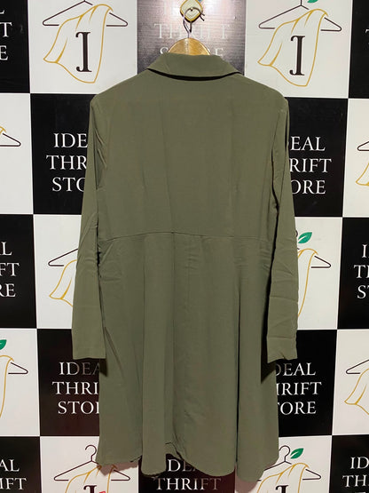 SHEIN |XL| BUST 20| A18| WOMEN’S OLIVE GREEN BUTTON-DOWN SHIRT DRESS WITH FRONT TIE DETAIL