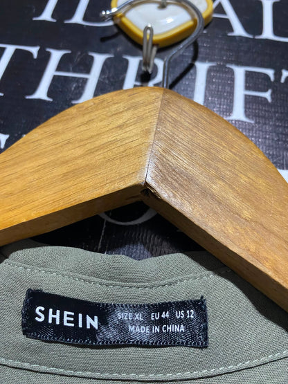 SHEIN |XL| BUST 20| A18| WOMEN’S OLIVE GREEN BUTTON-DOWN SHIRT DRESS WITH FRONT TIE DETAIL