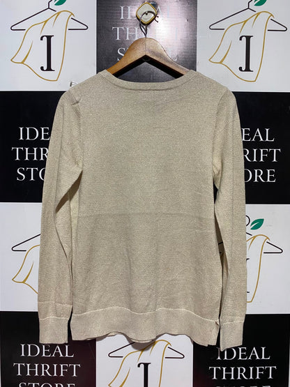 LOFT |S| BUST 18| A18| WOMEN’S METALLIC GOLD SHIMMER CREW-NECK LONG-SLEEVE SWEATER