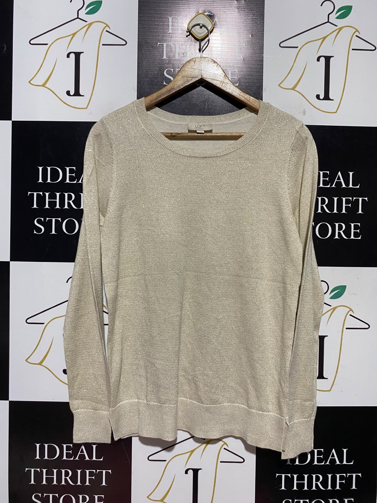 LOFT |S| BUST 18| A18| WOMEN’S METALLIC GOLD SHIMMER CREW-NECK LONG-SLEEVE SWEATER