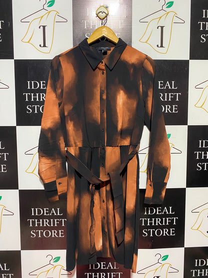 NEW LOOK |M| BUST 19| A18| WOMEN’S BOLD TIE-DYE PRINT LONG-SLEEVE SHIRT DRESS WITH BELT