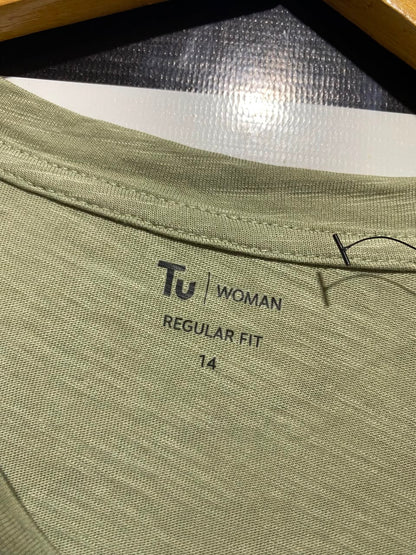 TU |L| BUST 20| A18| WOMEN’S OLIVE GREEN T-SHIRT WITH LACE TRIM DETAIL