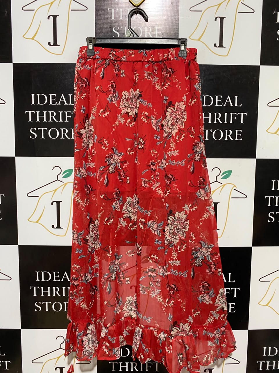 IVER ISLAND |M| WAIST 28| A18| WOMEN’S VIBRANT RED FLORAL PRINT HI-LO RUFFLE SKIRT