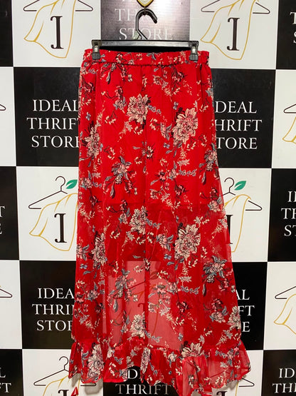 IVER ISLAND |M| WAIST 28| A18| WOMEN’S VIBRANT RED FLORAL PRINT HI-LO RUFFLE SKIRT