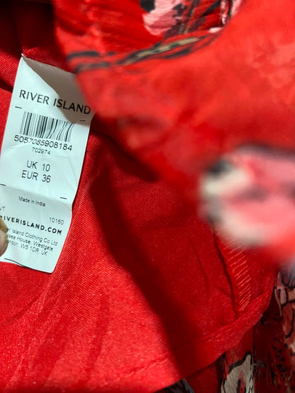 IVER ISLAND |M| WAIST 28| A18| WOMEN’S VIBRANT RED FLORAL PRINT HI-LO RUFFLE SKIRT
