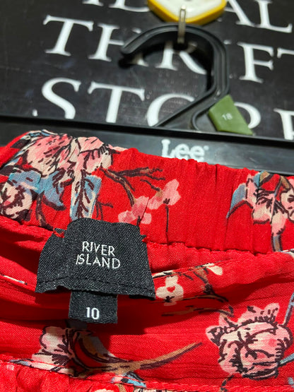 IVER ISLAND |M| WAIST 28| A18| WOMEN’S VIBRANT RED FLORAL PRINT HI-LO RUFFLE SKIRT