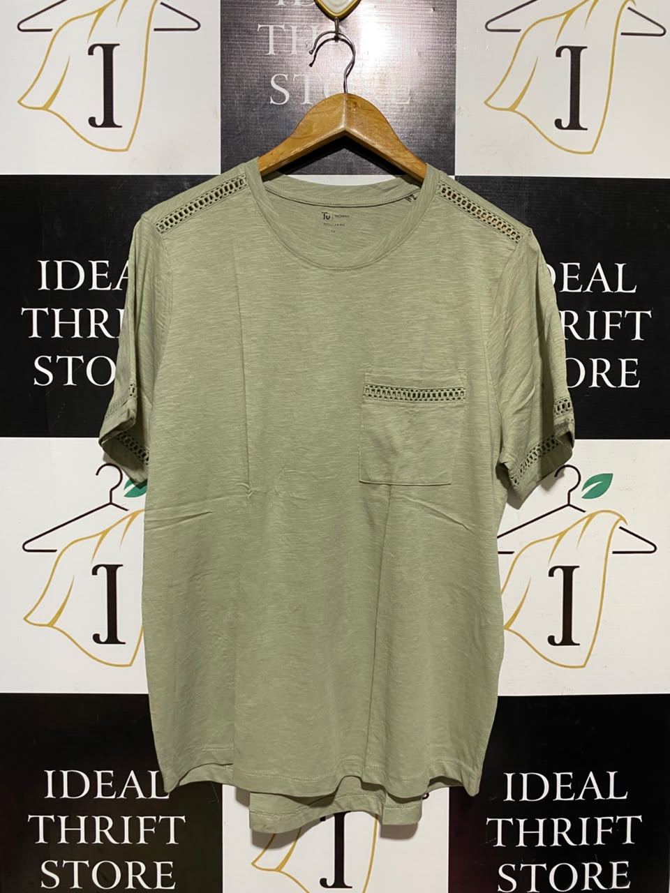 TU WOMAN |L| BUST | A18| WOMEN’S OLIVE GREEN T-SHIRT WITH LACE TRIM DETAIL