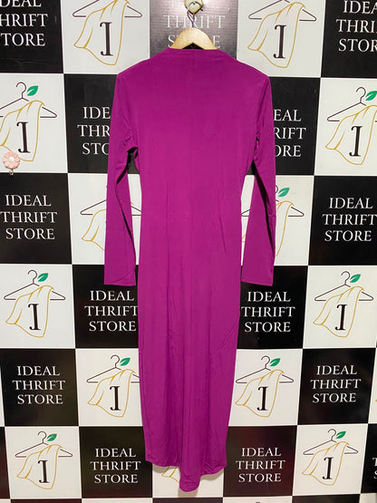 JENERIQUE |M| BUST 18| A18| WOMEN'S VIBRANT MAGENTA V-NECK RUCHED MIDI DRESS