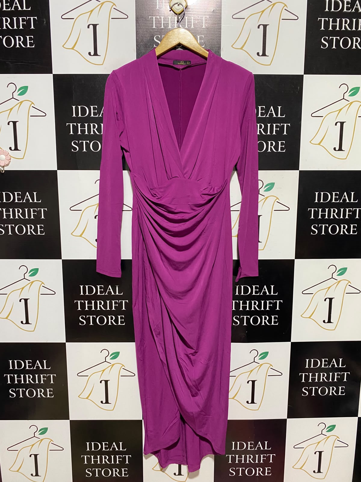 JENERIQUE |M| BUST 18| A18| WOMEN'S VIBRANT MAGENTA V-NECK RUCHED MIDI DRESS