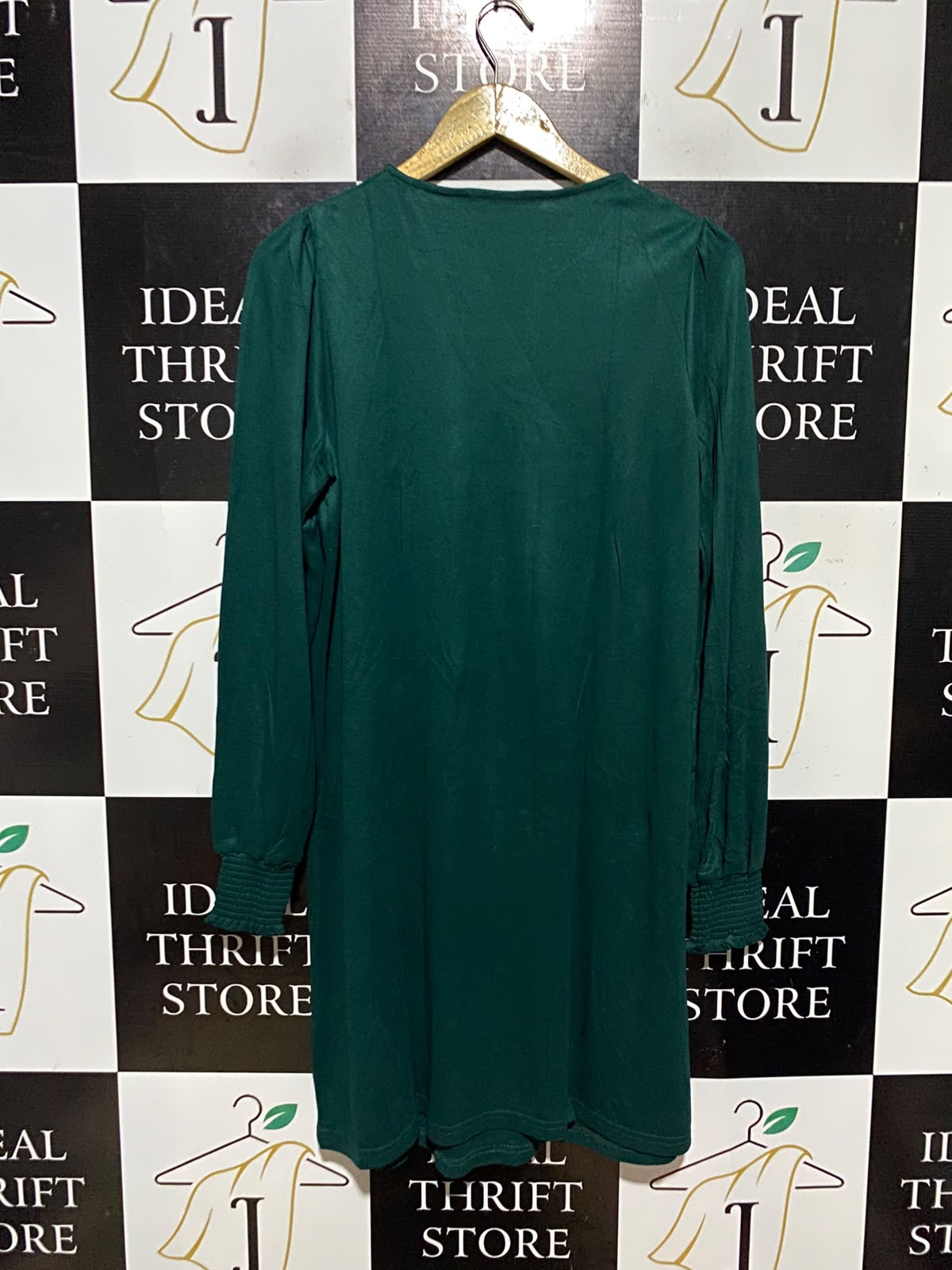 V BY VERY |M| BUST 19| A18| WOMEN’S EMERALD GREEN LONG-SLEEVE SMOCKED CUFF DRESS