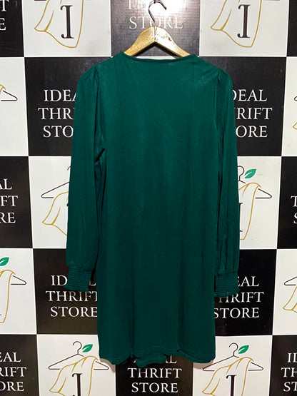 V BY VERY |M| BUST 19| A18| WOMEN’S EMERALD GREEN LONG-SLEEVE SMOCKED CUFF DRESS