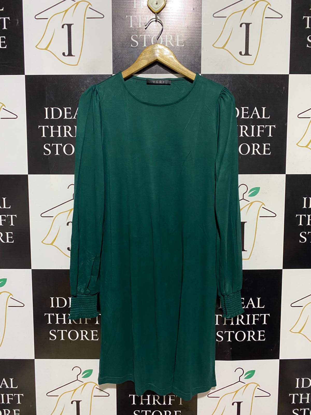 V BY VERY |M| BUST 19| A18| WOMEN’S EMERALD GREEN LONG-SLEEVE SMOCKED CUFF DRESS