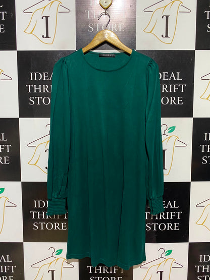 V BY VERY |M| BUST 19| A18| WOMEN’S EMERALD GREEN LONG-SLEEVE SMOCKED CUFF DRESS