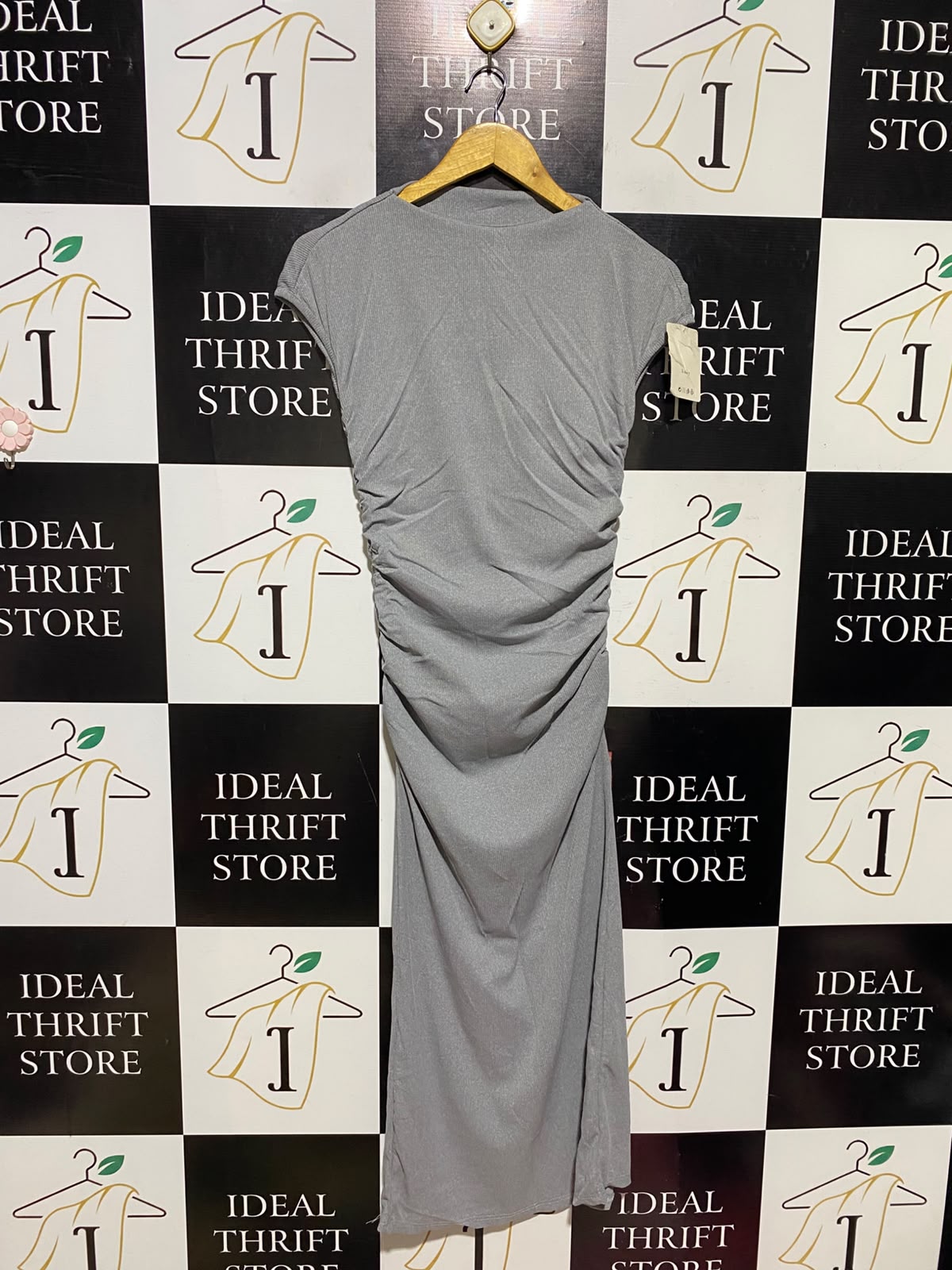 MY LOOK |S| BUST 15| A18| WOMEN’S GREY RUCHED BODYCON MIDI DRESS